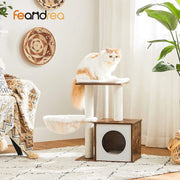 Feandrea Cat House, Rustic Brown With Removable Cushion