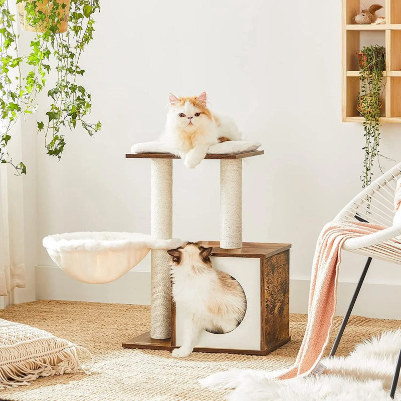 Feandrea Cat House, Rustic Brown With Removable Cushion