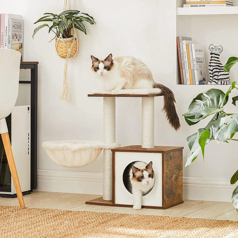 Feandrea Cat House, Rustic Brown With Removable Cushion