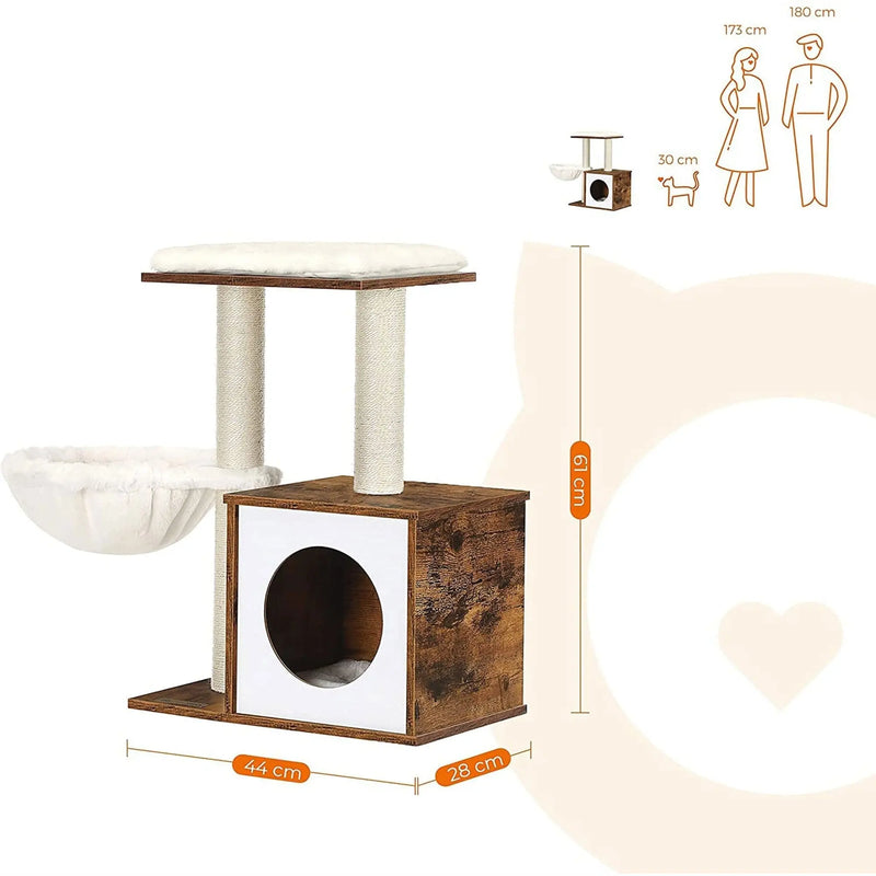 Feandrea Cat House, Rustic Brown With Removable Cushion