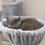 Feandrea Large Grey Cat Tree Tower with Hammock & Pompoms