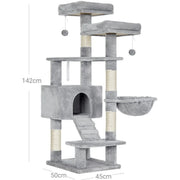 Feandrea Large Grey Cat Tree Tower with Hammock & Pompoms