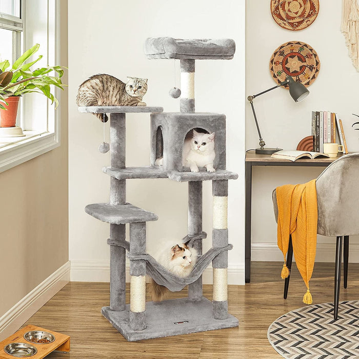 Grey Cat Condo with Hammock & Pompoms