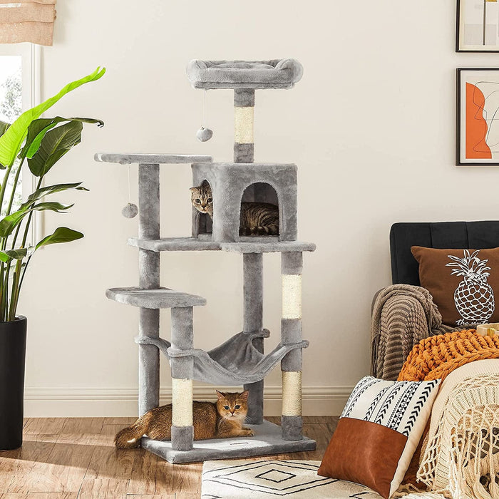 Grey Cat Condo with Hammock & Pompoms