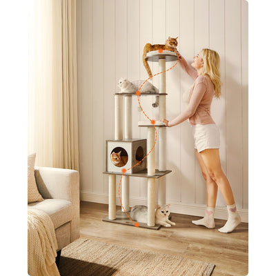 Feandrea Large Cat Tree Tower, Beige