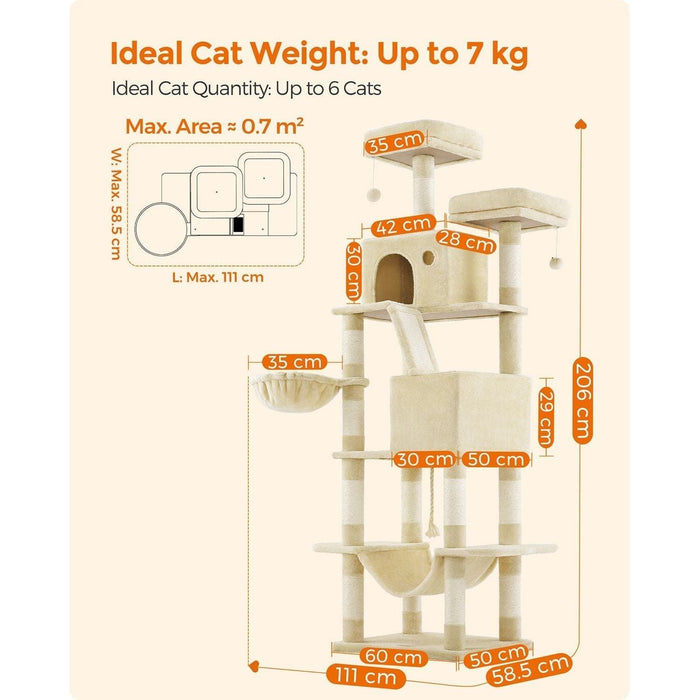 Feandrea 206cm Tall Cat Tree 13 Scratch Posts