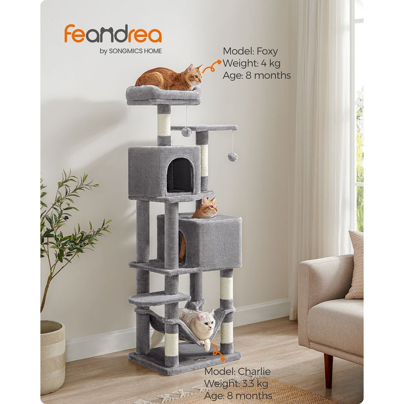 Feandrea 155cm Tall Cat Tree, Light Grey