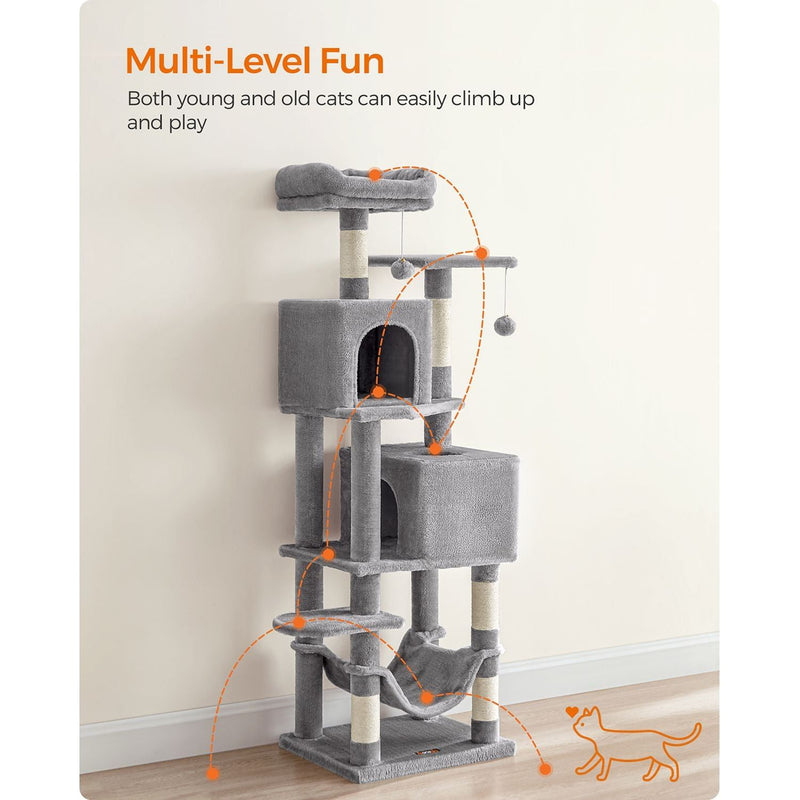 Feandrea 155cm Tall Cat Tree, Light Grey