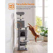 Feandrea 155cm Tall Cat Tree, Light Grey