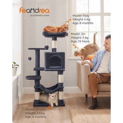 Feandrea Tall Grey Cat Tree For Indoor Cats Songmics