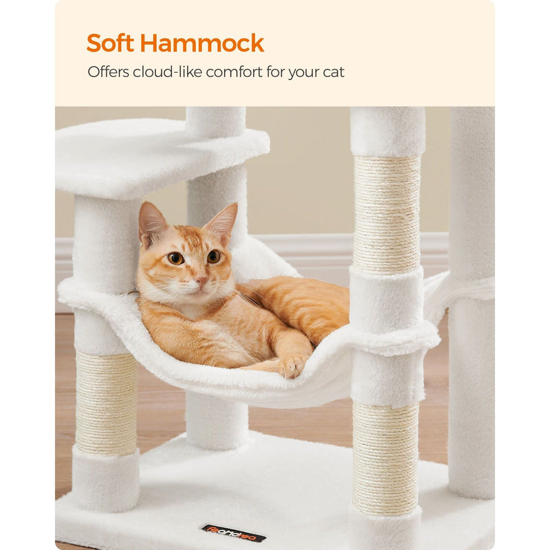 Feandrea Tall Cat Tree Tower, Cream/White