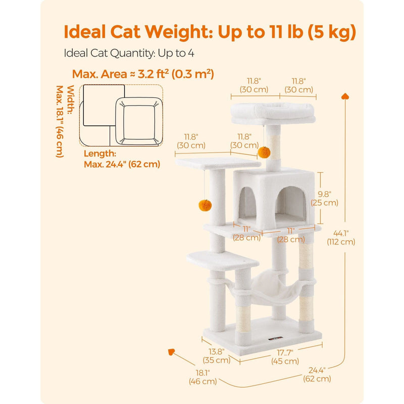 Feandrea Tall Cat Tree Tower, Cream/White