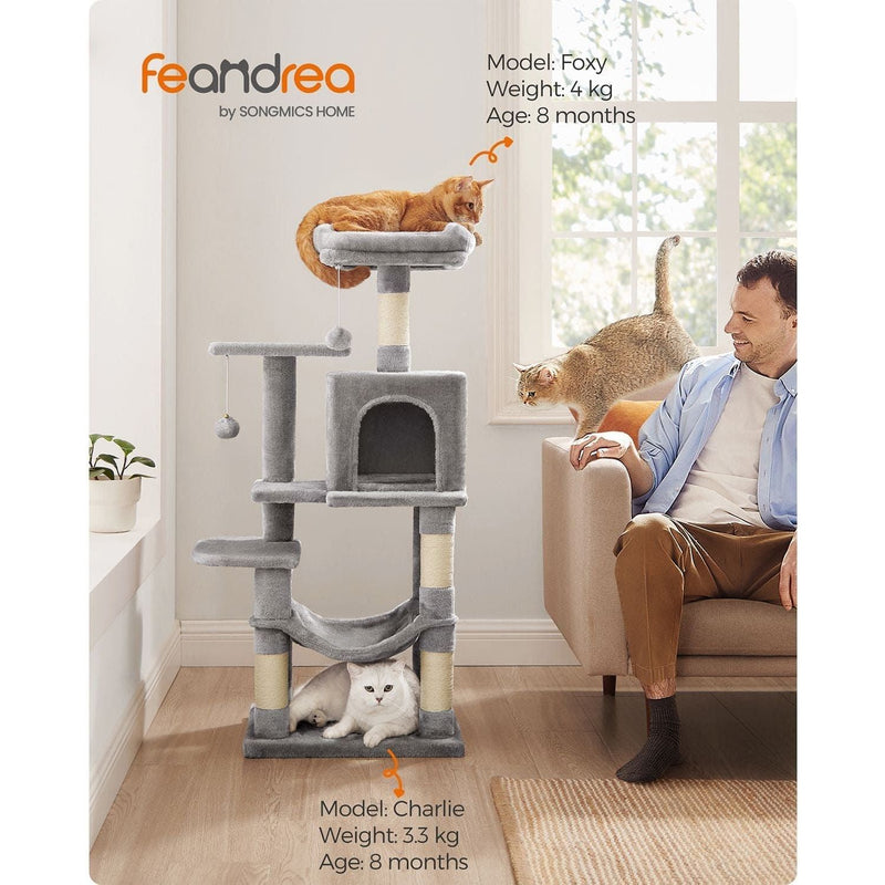 Feandrea Tall Grey Cat Tree, Light Grey