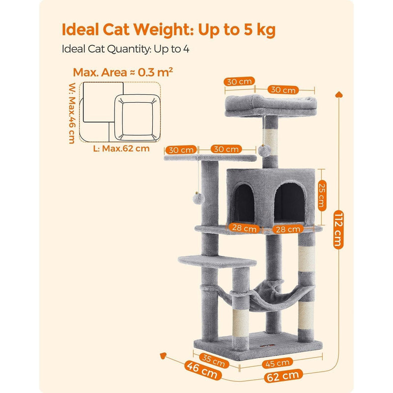 Feandrea Tall Grey Cat Tree, Light Grey