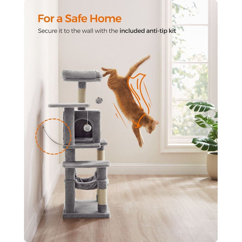 Feandrea Tall Grey Cat Tree, Light Grey