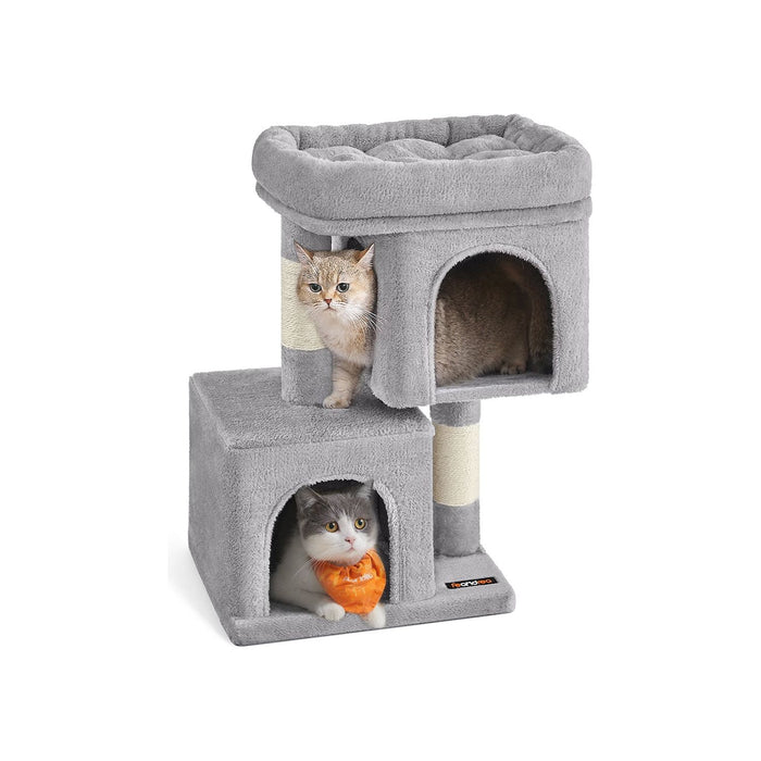 Feandrea Small Cat Tree Dual Caves, Light Grey 67cm