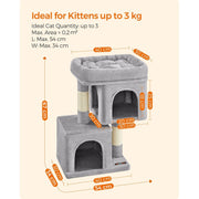 Feandrea Small Cat Tree Dual Caves, Light Grey 67cm
