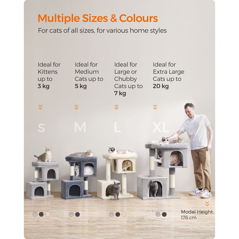 Feandrea Small Cat Tree Dual Caves, Light Grey 67cm