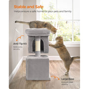 Feandrea Small Cat Tree Dual Caves, Light Grey 67cm