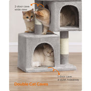 Feandrea Small Cat Tree Dual Caves, Light Grey 67cm