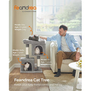 Feandrea Cat Tree Dual Caves, Light Grey 74cm