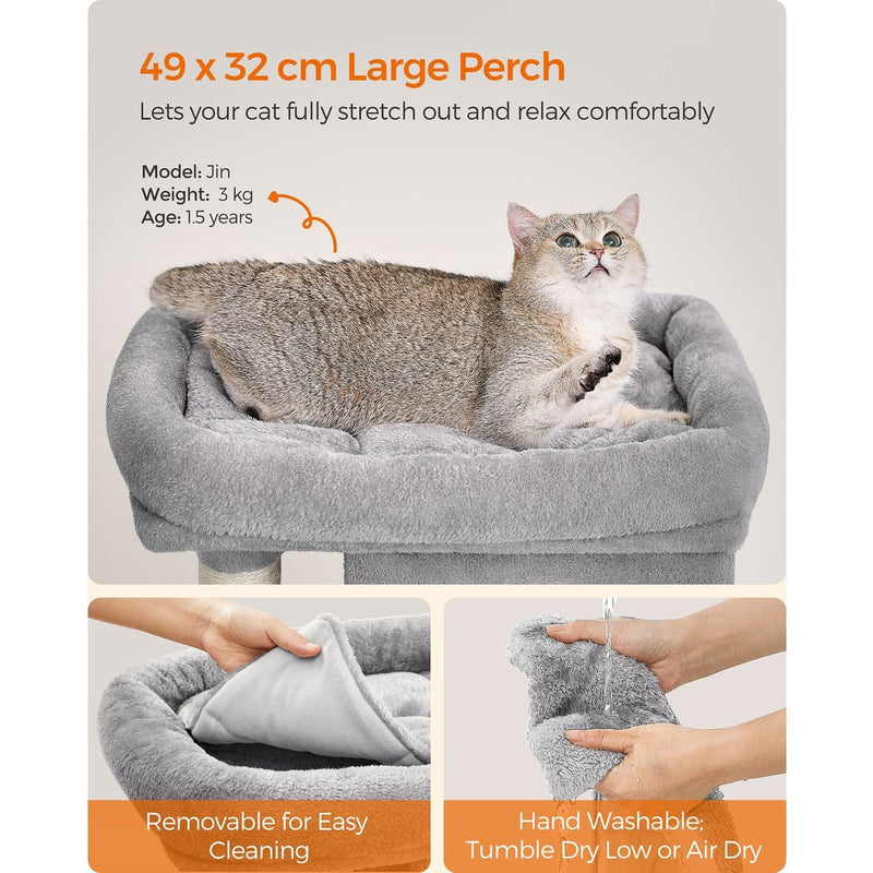 Feandrea Cat Tree Dual Caves, Light Grey 74cm