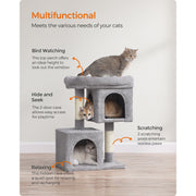Feandrea Cat Tree Dual Caves, Light Grey 74cm