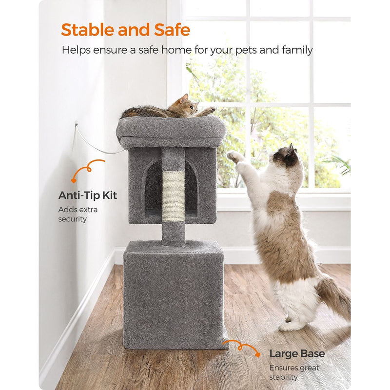 Feandrea Cat Tree Dual Caves, Light Grey 74cm