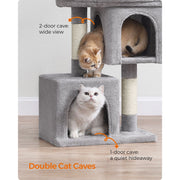 Feandrea Cat Tree Dual Caves, Light Grey 74cm