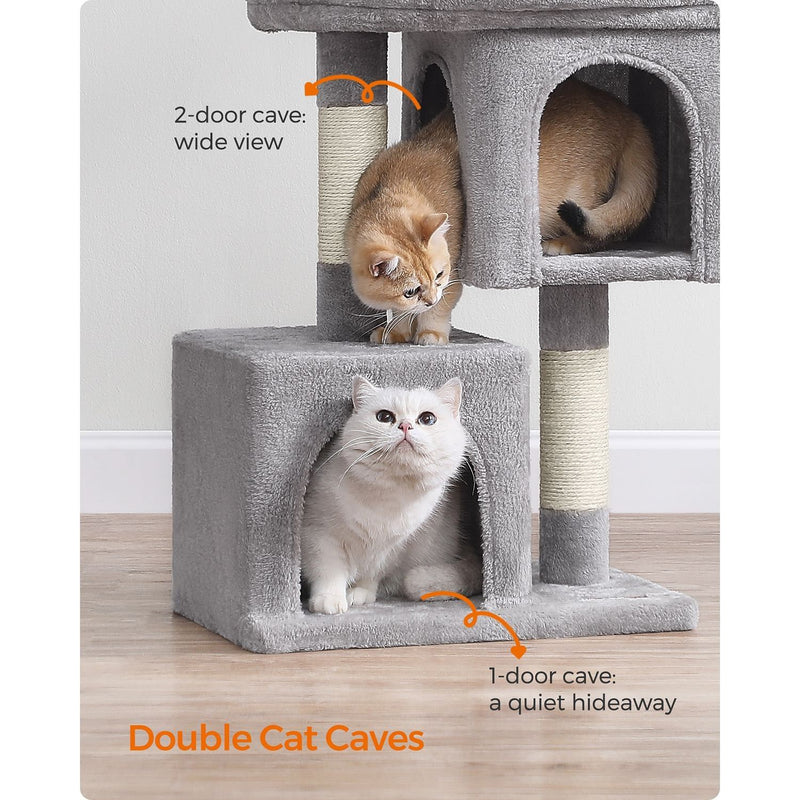 Feandrea Cat Tree Dual Caves, Light Grey 74cm