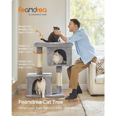 Feandrea Cat Tree Tower With 2 Cat Caves Light Grey 68x48x101cm