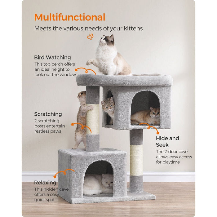 Cat Tree Tower With 2 Cat Caves Light Grey 68x48x101cm