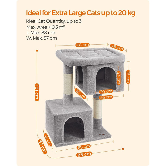 Cat Tree Tower With 2 Cat Caves Light Grey 68x48x101cm