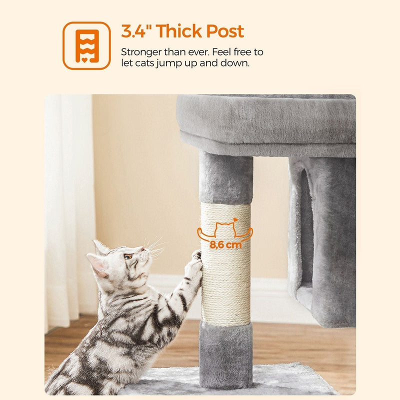 Feandrea Cat Tree With Bed On Top, Grey