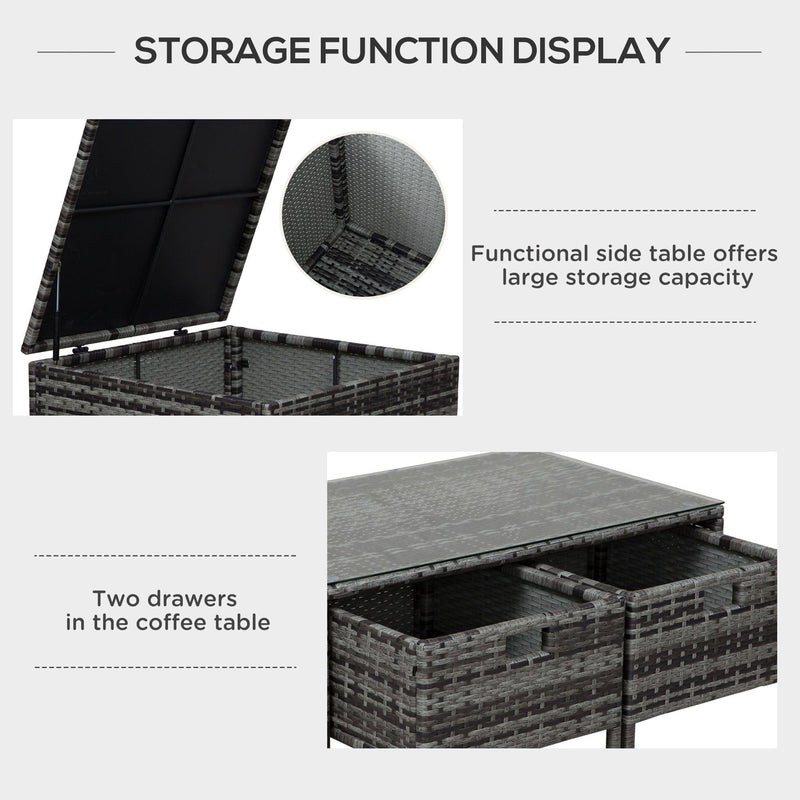 4 Seater Rattan Sofa Set with Storage Table & Cushions