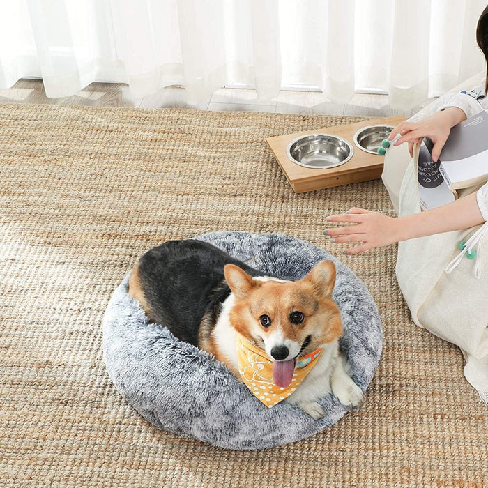 Grey Dog Bed with Soft Plush Cushion