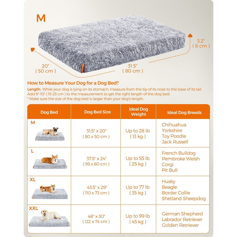 Feandrea Washable Dog Beds For Small Dogs, Grey Ombre 80x50cm