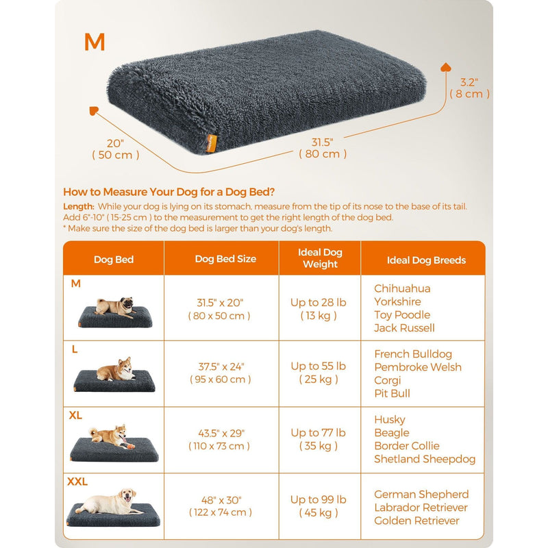 Feandrea Washable Dog Beds For Small Dogs, Dark Grey, 80x50cm