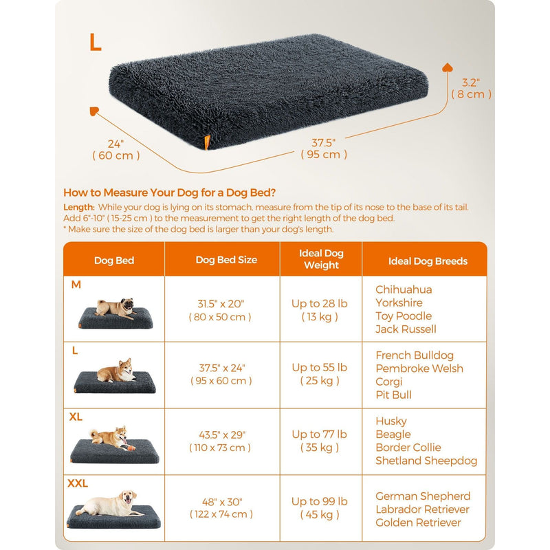 Feandrea Washable Dog Beds For Small Dogs, Dark Grey, 95x60cm