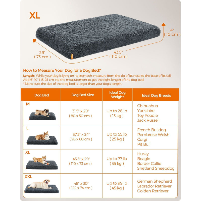 Feandrea Washable Dog Beds For Large Dogs, Dark Grey, 110x73cm