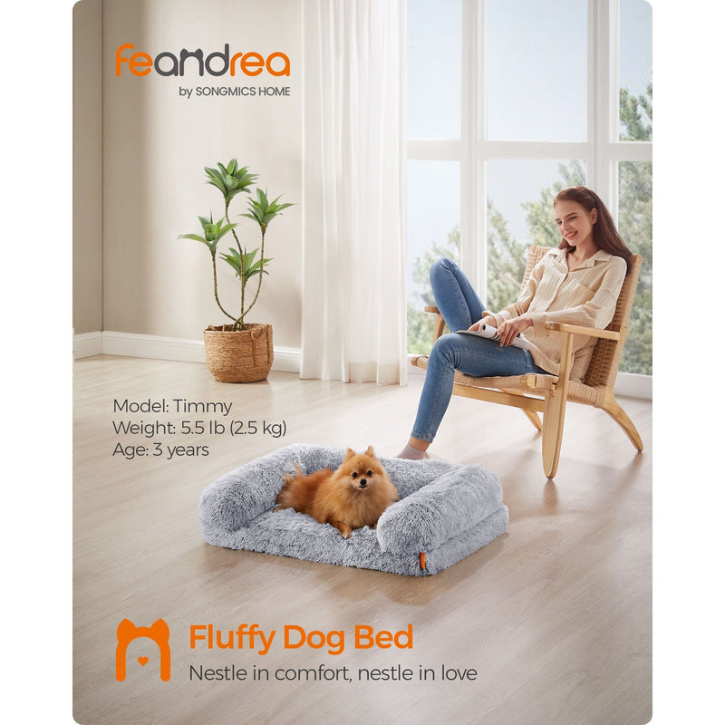 Feandrea Grey Fluffy Dog Bed, 76x58x23cm (Medium)