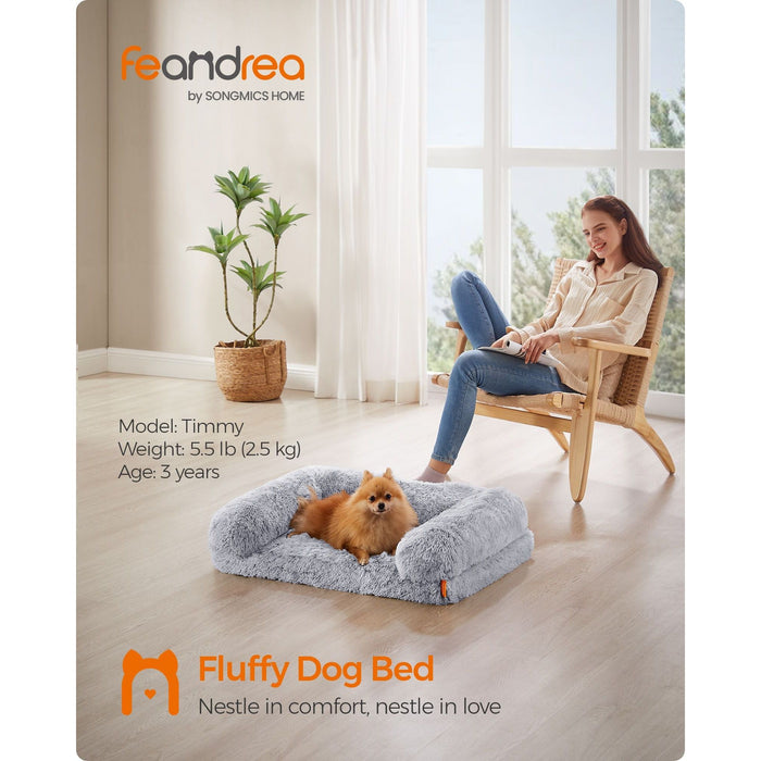 Feandrea Grey Fluffy Dog Bed, 76x58x23cm (Medium)