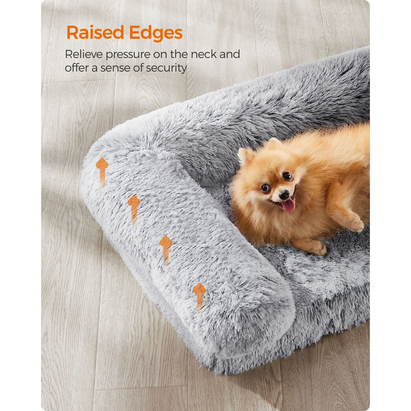 Feandrea Grey Fluffy Dog Bed, 76x58x23cm (Medium)