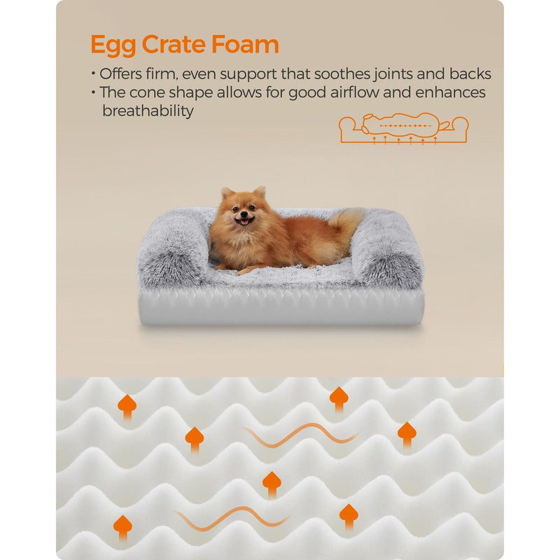 Feandrea Grey Fluffy Dog Bed, 76x58x23cm (Medium)