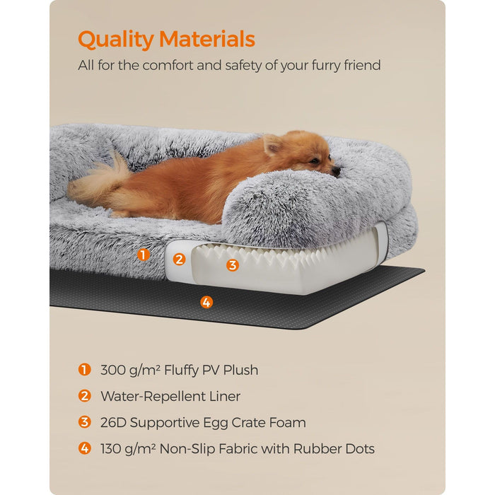 Feandrea Grey Fluffy Dog Bed, 76x58x23cm (Medium)