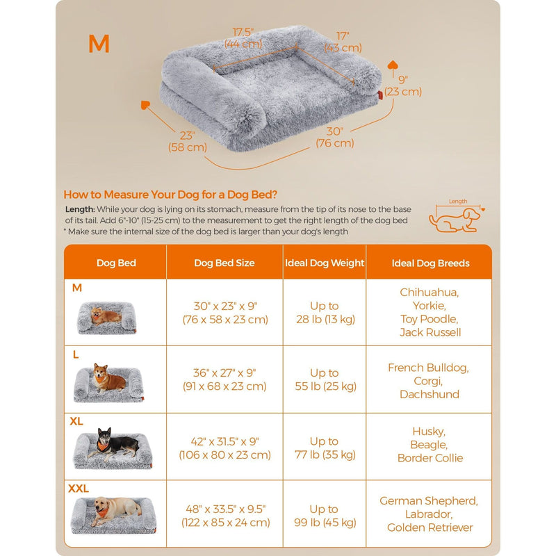 Feandrea Grey Fluffy Dog Bed, 76x58x23cm (Medium)