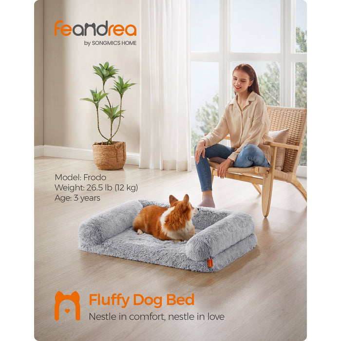 Feandrea Grey Fluffy Dog Bed, 91x68x23cm ( Large)