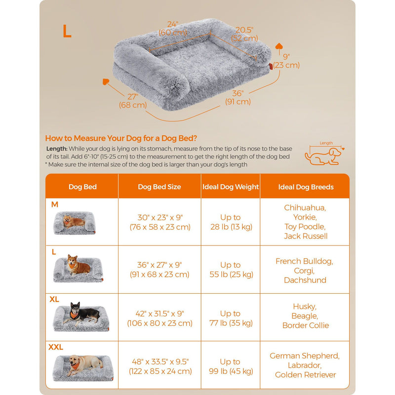 Feandrea Grey Fluffy Dog Bed, 91x68x23cm ( Large)