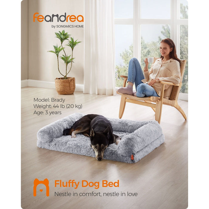 Feandrea Grey Fluffy Dog Bed, 106x80x23cm (Extra Large)