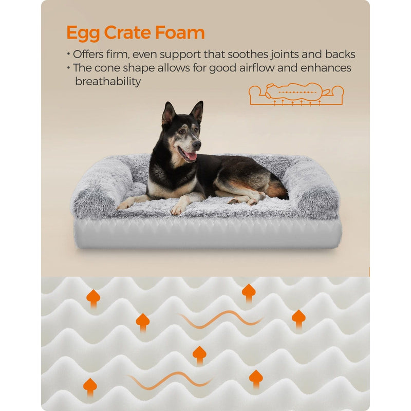 Feandrea Grey Fluffy Dog Bed, 106x80x23cm (Extra Large)